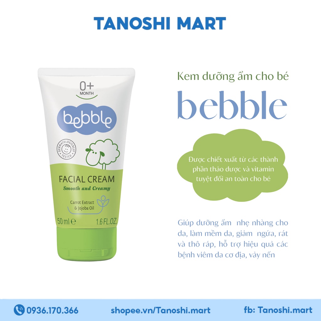 Kem dưỡng ẩm cho bé Bebble Facial Cream 50ml dưỡng da toàn thân/da mặt cho bé