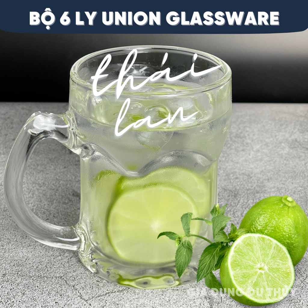 Bộ 6 Ly thủy tinh có quai uống có quai hàng Thái Lan thương hiệu thủy tinh Union Glassware dung tích 400ml