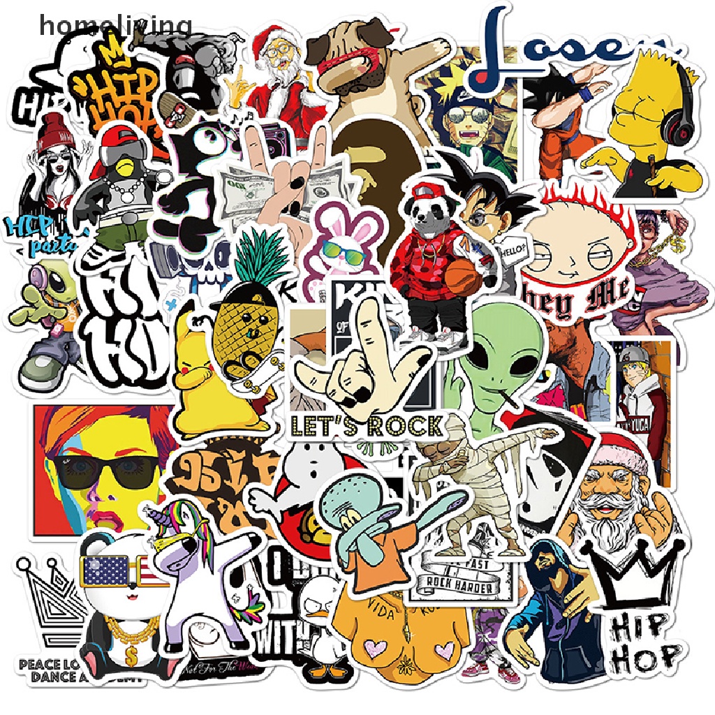 Set 100 Sticker Dán Trang Trí Máy Tính Phong Cách Hip Hop Rock