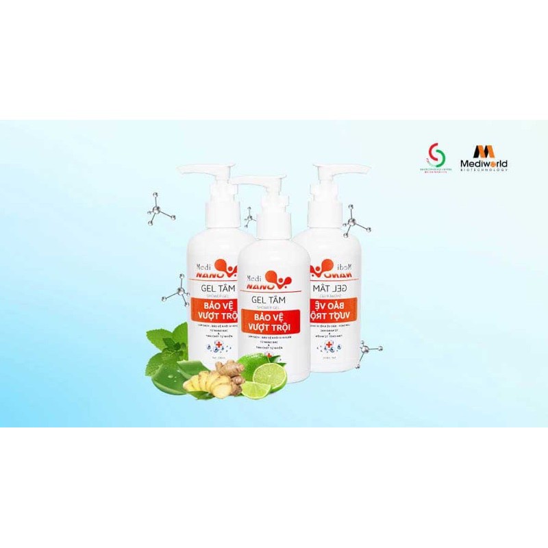 GEL TẮM MEDINANO của mediworld Bảo vệ cơ thể từ công nghệ Nano bạc 200ml