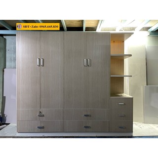 Tủ nhựa đài loan 4 cánh 1 kệ màu gỗ sồi 665