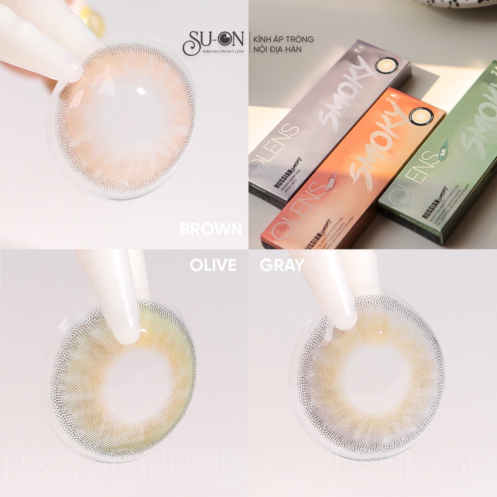 Lens 1 ngày Olens RUSSIAN SMOKY BROWN/GRAY áp tròng 14,2mm, nâu/xám tây long lanh Hàn Quốc, siêu êm đeo 24h