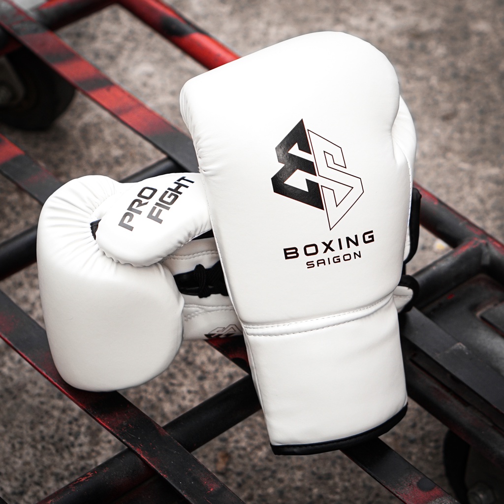 Găng Tay Boxing Saigon Pro Fight Gloves - White