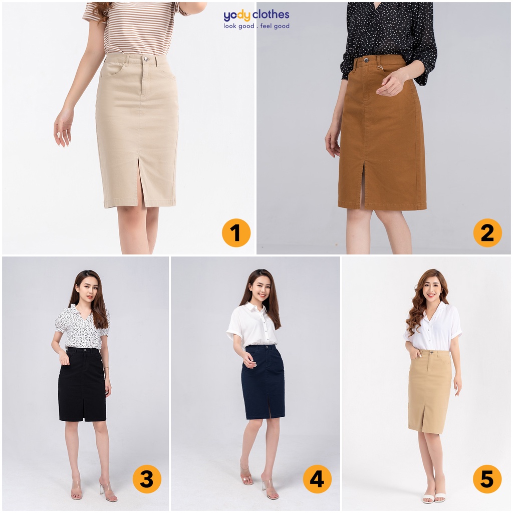 Chân váy ôm nữ YODY kaki dáng dài xẻ tà mềm mịn, thấm hút tốt CJN4060 | BigBuy360 - bigbuy360.vn