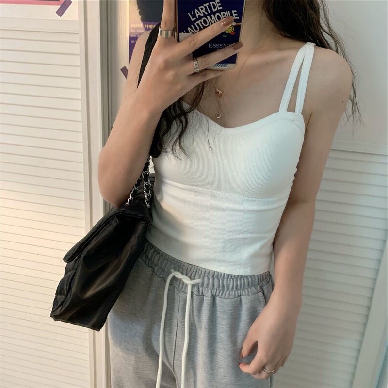 Áo Yếm Không Tay Màu Trơn 153231 Áo Hai Dây Thiết Kế Đơn Giản Quyến Rũ Dễ Thương