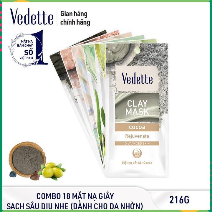 ☘️ COMBO 18 MẶT NẠ ĐẤT SÉT 12g VEDETTE - THANH LỌC VÀ HỒI PHỤC DA - 6 LOẠI x3