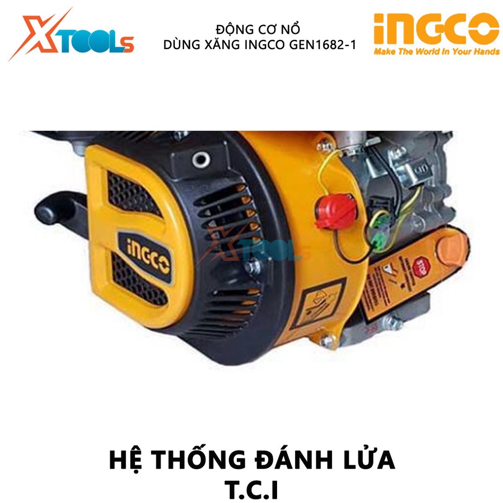 Động cơ nổ dùng xăng INGCO GEN1682-1 | máy nổ động cơ 4 thì OHV, đường kính trục 20mm, dung tích xi lanh 196ml phát điện