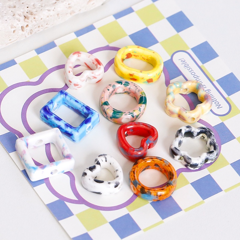 Hạt Cườm Bằng Gốm Hình Vuông Họa Tiết Hình Học Dùng Làm Trang Sức Thủ Công