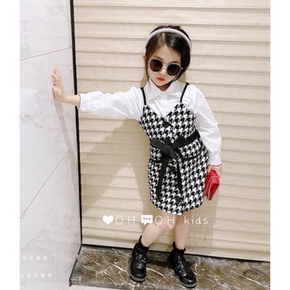 Set váy 2 chi tiết gồm 1 váy yêm dạ và áo sơ mi trắng cho be gái từ 8-20kg