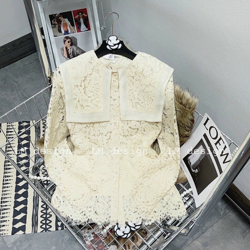 Áo kiểu ren cổ lá form ôm đẹp, Áo thiết kế viền ren sang chảnh AK2202 - NhiNhi Shop