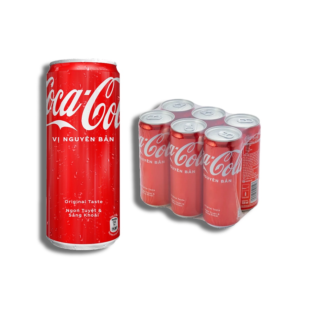  Lốc 6 Lon Nước Giải Khát Coca-Cola vị Nguyên Bản Original Lon 320ml