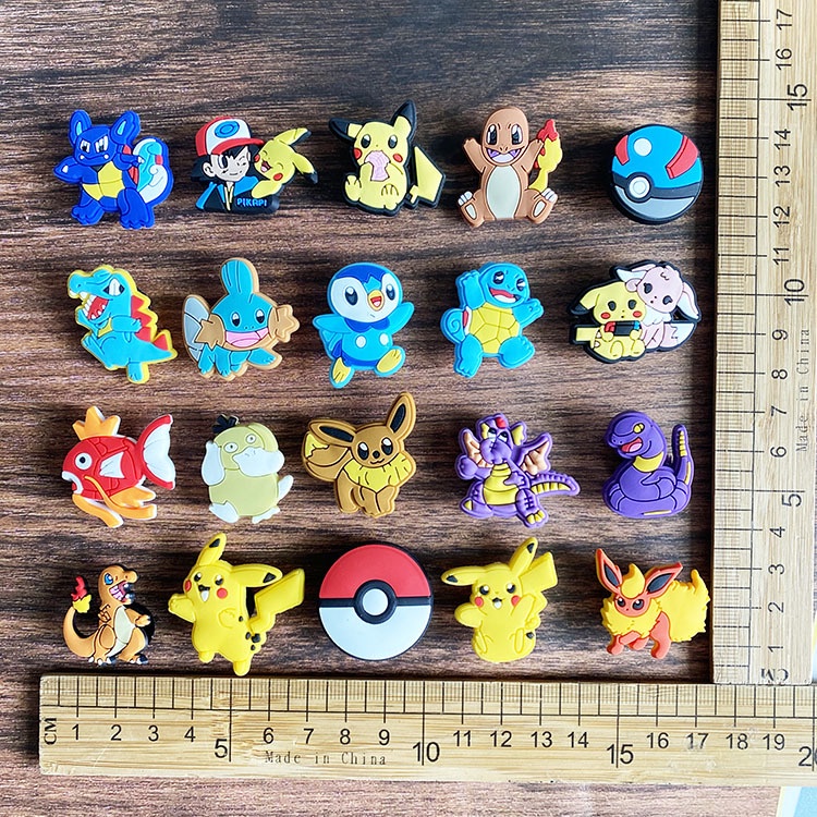 Nút Gắn Dép Jibbitz, Sticker Nhựa Mềm PVC Hình Pokemon