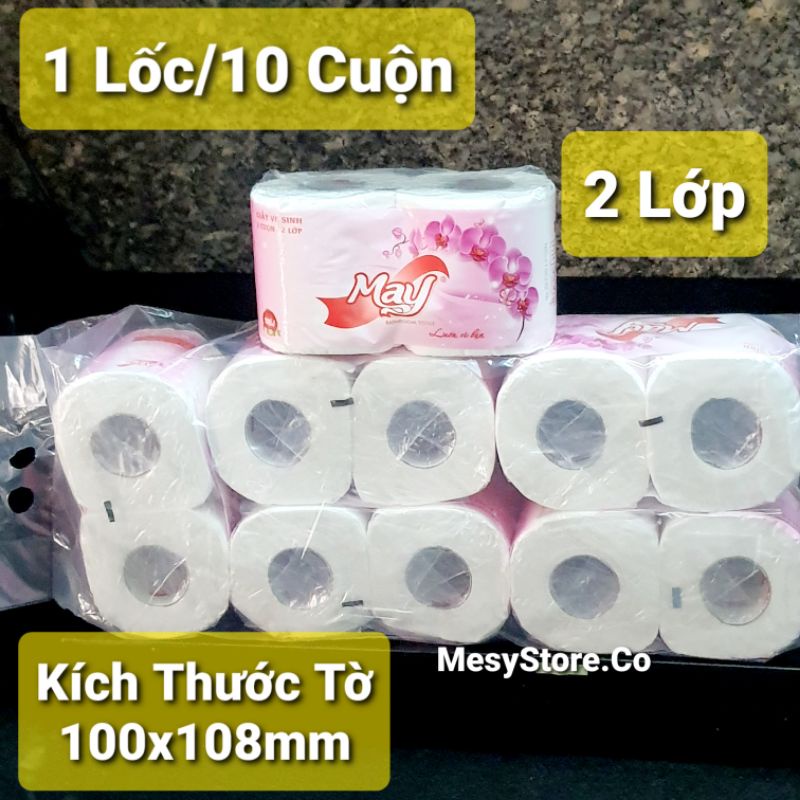 Giấy Vệ Sinh May Bathroom Tisue 2 Cuôn 2 Lớp 1 Lốc 10 Cuộn