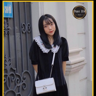Váy nhung cổ ren thêu hoa