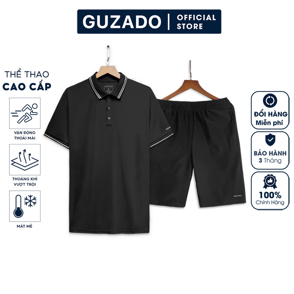 Bộ quần áo thể thao nam ngắn tay có cổ Guzado Sọc Kẻ Cao Cấp BPL2202
