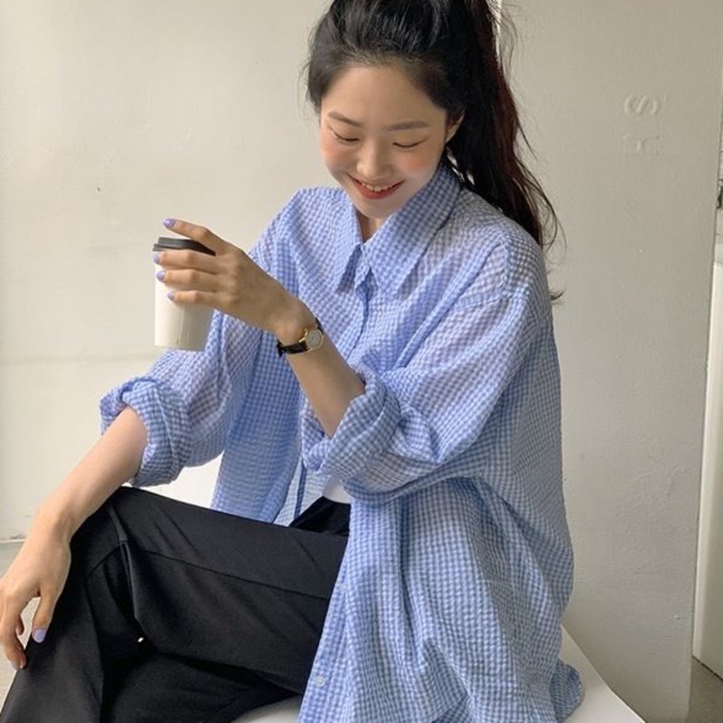 Áo sơ mi RENJIANVSHENG 185566 dài tay kiểu Hàn Quốc cá tính trẻ trung