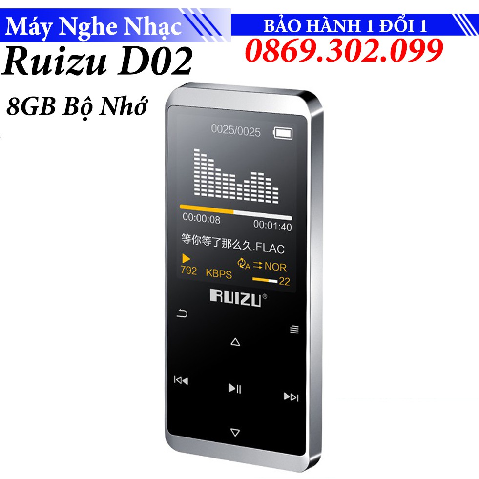 [Mã 155ELSALE giảm 7% đơn 300K] Máy Nghe Nhạc Ruizu D02 8Gb Bộ Nhớ Trong - Mp3 Lossless