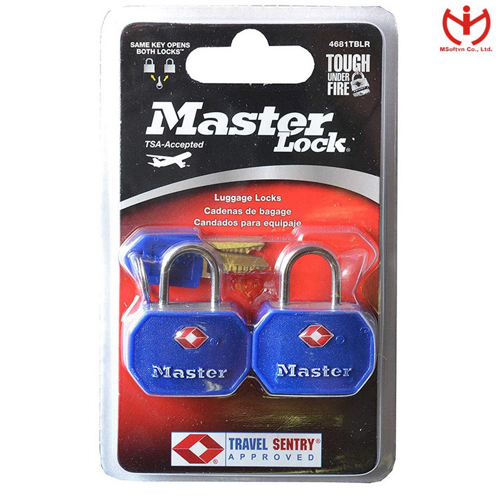 [Hỏa tốc HCM] Bộ 2 ổ khóa vali TSA Master Lock 4681 TBLR dùng chung chìa - MSOFT