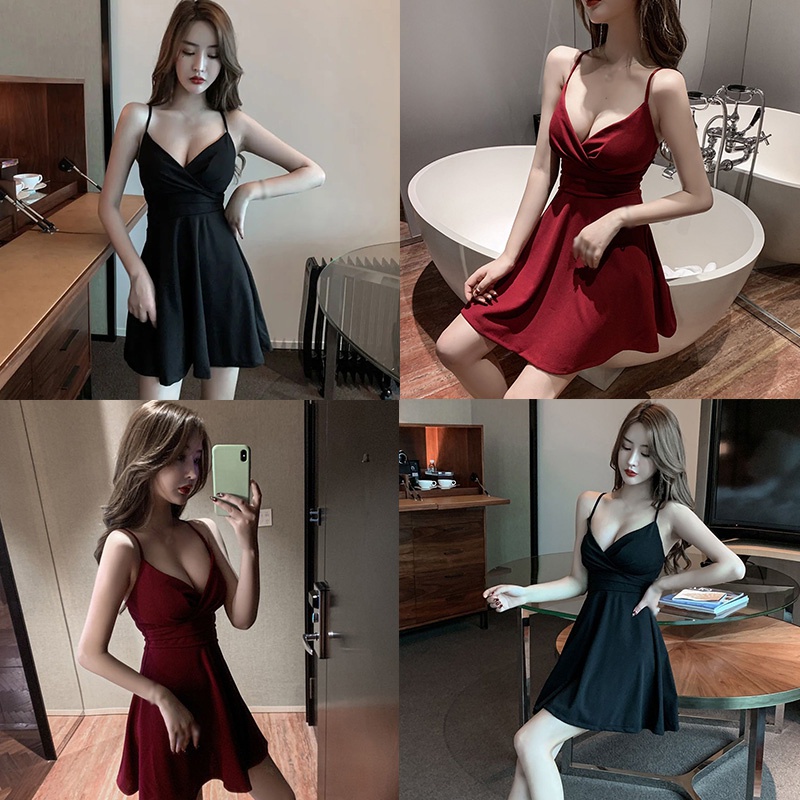 Đầm Hai Dây Màu Sắc Trơn Thiết Kế Xẻ Sâu Quyến Rũ Dễ Phối Đồ