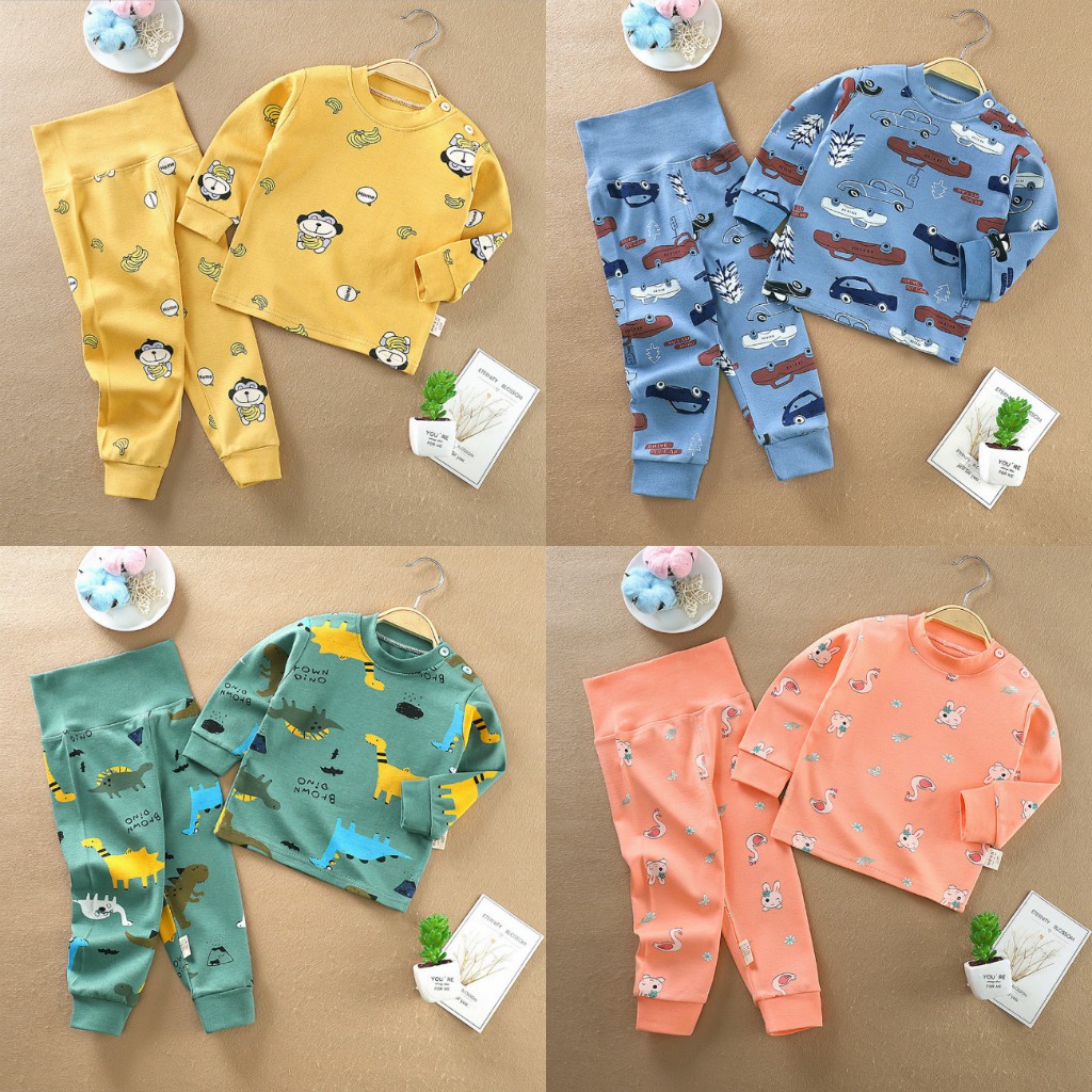 Bộ Đồ Cotton Xuất Hàn &quot;Baby world&quot; Quần Dài Cạp Cao Cho Bé Trai, Bé Gái. Từ 6kg - 17kg.