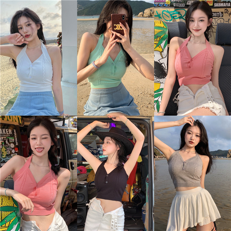 Xiaozhainv Áo Dệt Kim Không Tay Phong Cách Hàn Quốc 5 Màu Lựa Chọn Cho Nữ