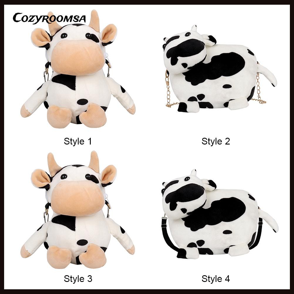 Túi Đeo Chéo Họa Tiết Bò Sữa Nhồi Bông Xinh Xắn Dành Cho Nữ