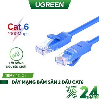 Dây cáp mạng LAN bấm sẵn 2 đầu Cat6 UTP Patch Cords UGREEN NW102 dài 15m - 20m màu Xanh dương