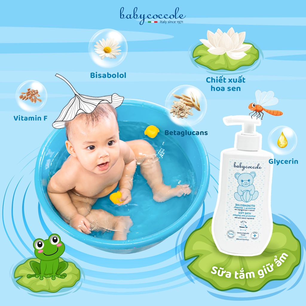 Sữa tắm giữ ẩm cho bé Babycoccole 0M+ chiết xuất hoa sen 250ml-400ml