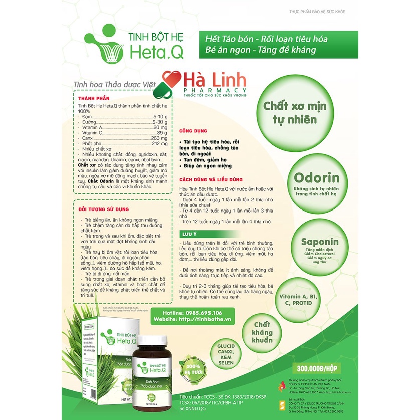 Tinh Bột Hẹ Heta.Q Thoát Khỏi Nỗi Lo Táo Bón 30gr