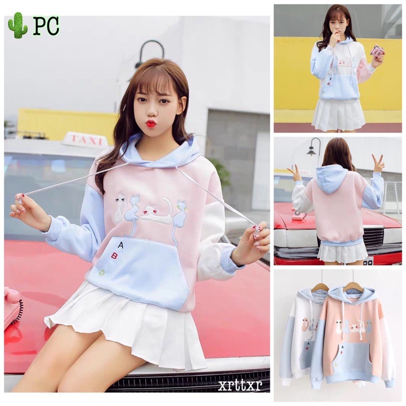 🌵Áo hoodie thêu 4 con mèo abcd cute lắm ( áo khoác nỉ bông ) | BigBuy360 - bigbuy360.vn