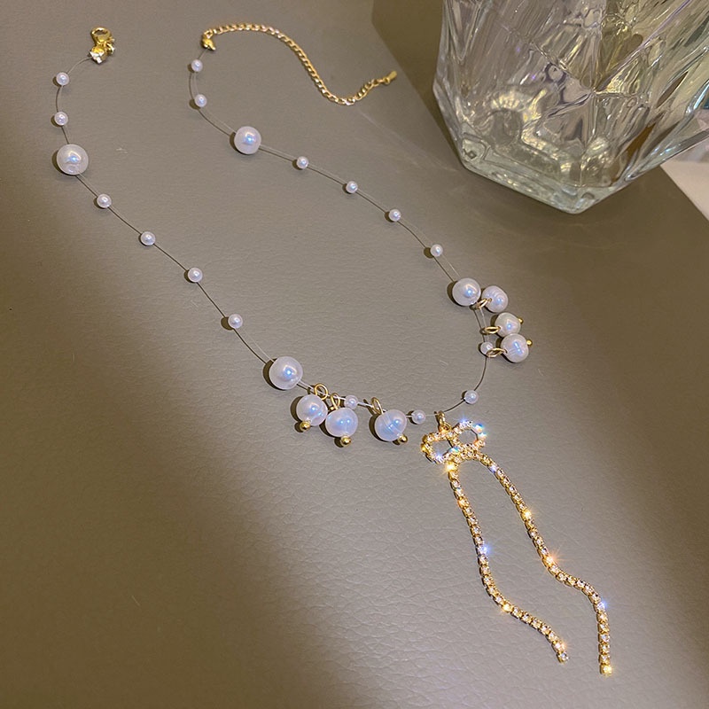 Vòng cổ Hình Nơ Đính Ngọc Trai Và Kim Cương Lấp Lánh Sang Trọng Dành Cho Nữ 2022