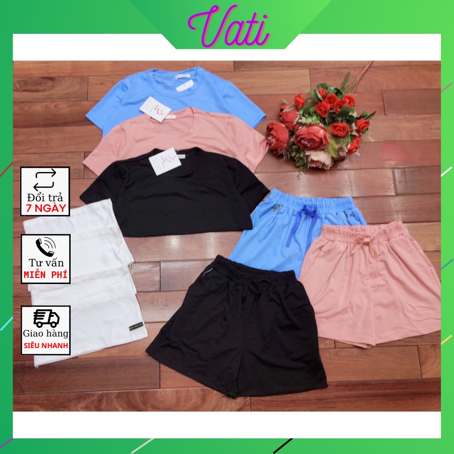Sét Đồ Bộ Nữ 3 Món Chất Liệu Vải Su Cao Cấp, Áo Croptop kết hợp Quần Thun-VATI