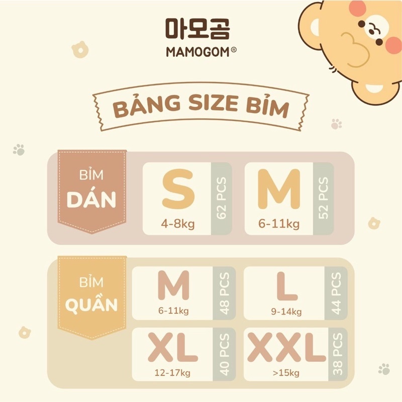 Bỉm hữu cơ Mamogom Hàn Quốc dán/quần đủ size S62/M52/M48/L44/XL40/XXL38