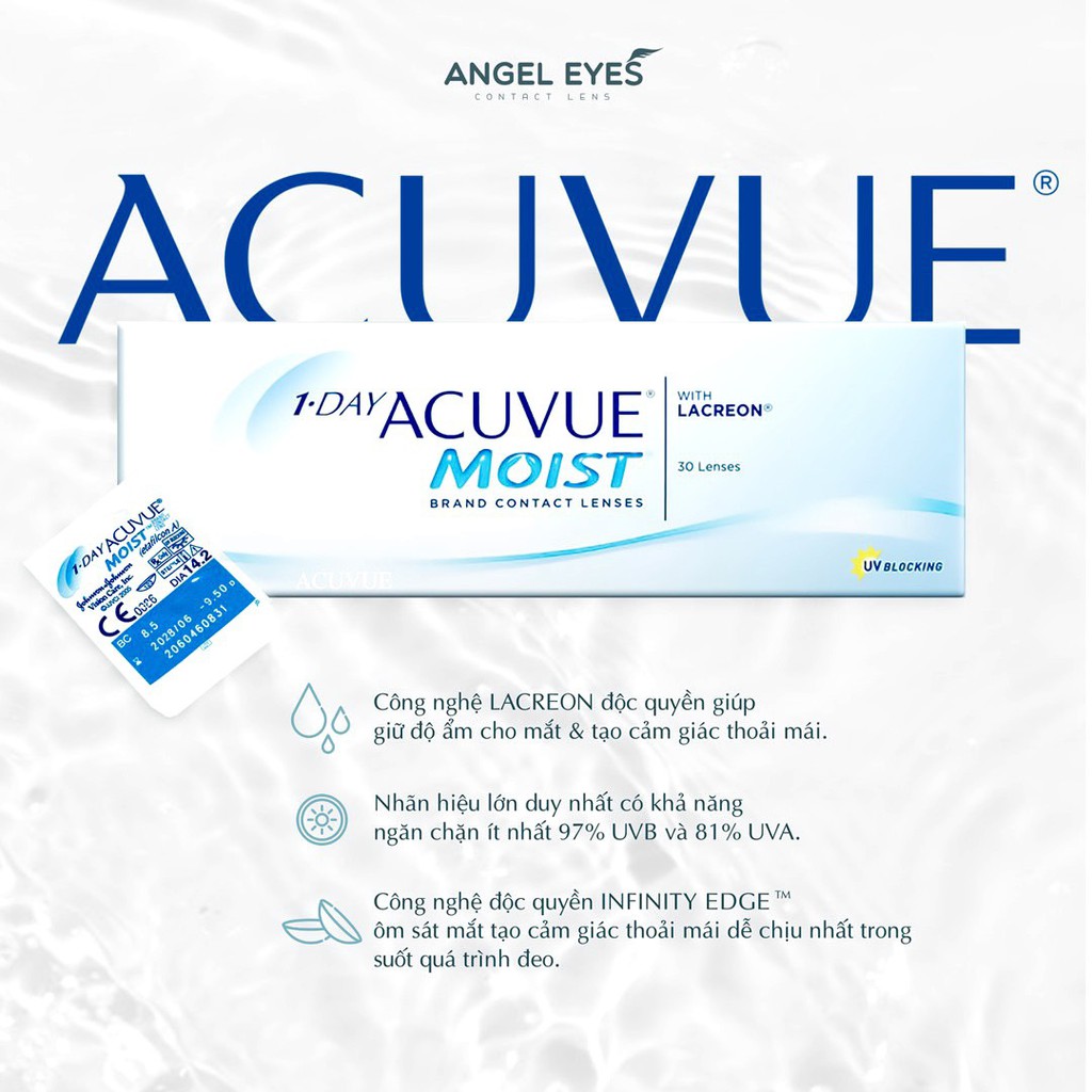 Lens trong suốt 1 ngày Acuvue của Mỹ độ cận 0.5-12