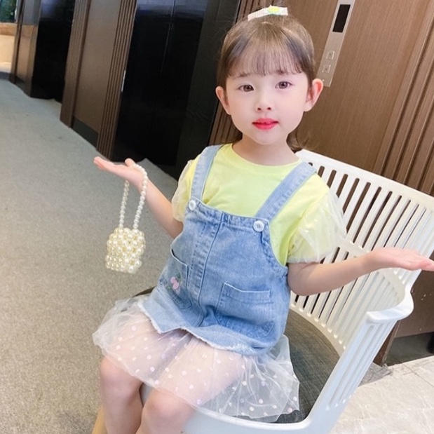 Đầm Yếm Jean Cho Bé Gái Mùa Hè Phong Cách Hàn Quốc Cực Xinh