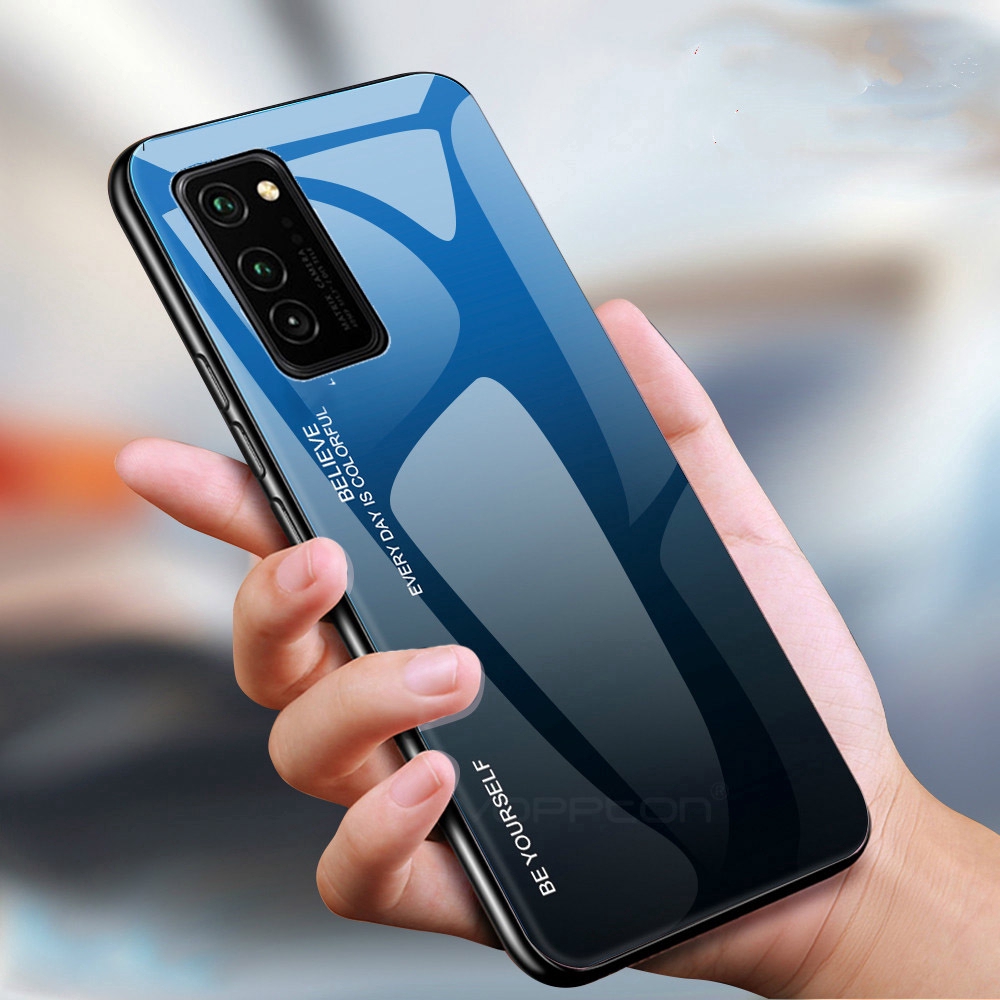 Samsung Galaxy A51 A71 Gradient Tempered Glass Case Silicone Frame Hard Glossy Glass Back Cover