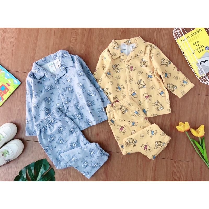 Bộ pizama nỉ bé trai nhí, set pijama họa tiết cho bé, chất cotton nỉ xuất dư