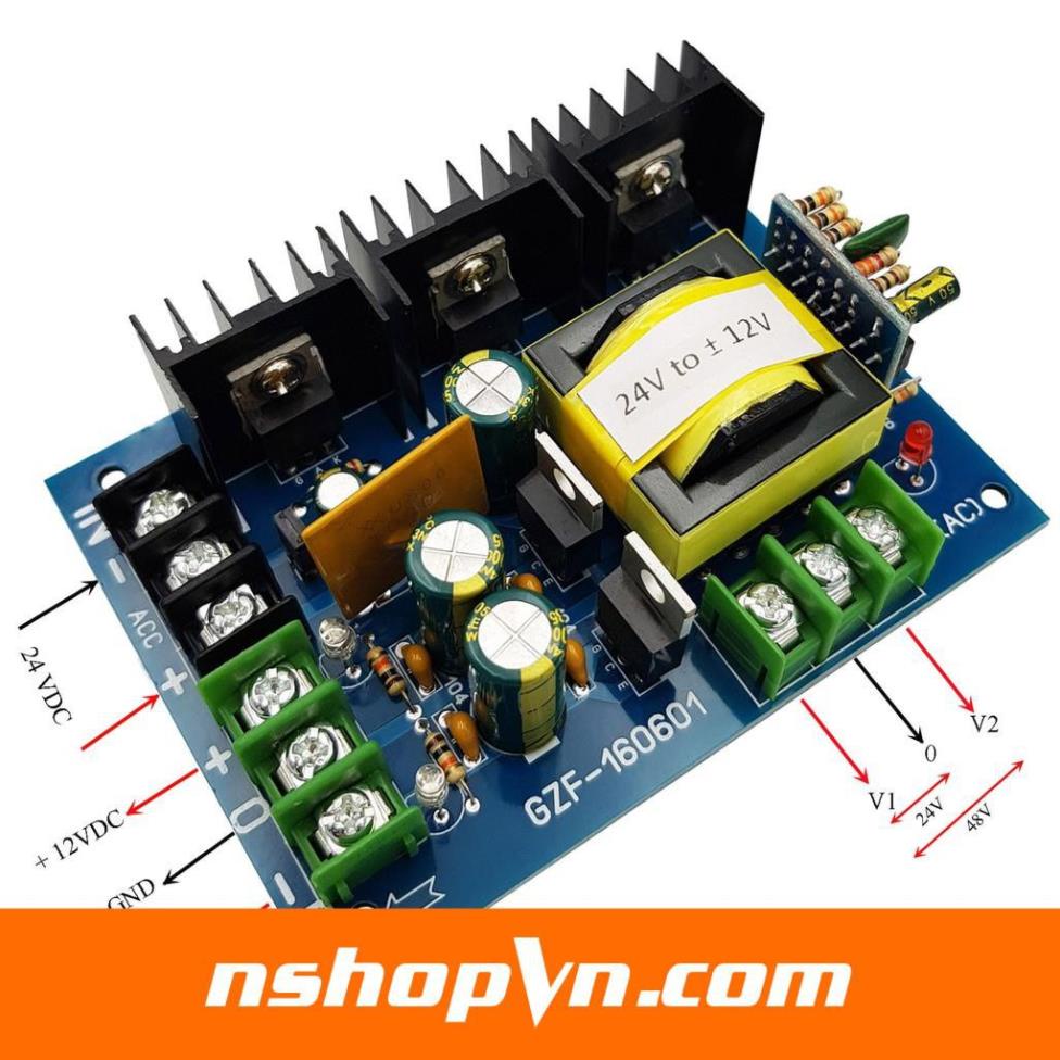 Module chuyển đổi 12VDC-24VDC ra nguồn đôi 12V-24V chuyên dùng cho mạch loa dùng nguồn đôi