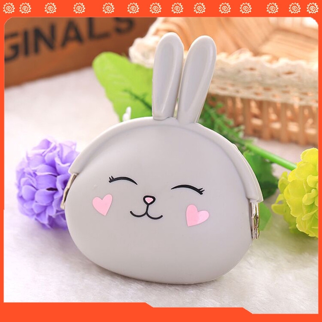 Fashion Cute Cartoon Rabbit Design Coin Purse Zipper Silicone Wallet Small Key Card Bag