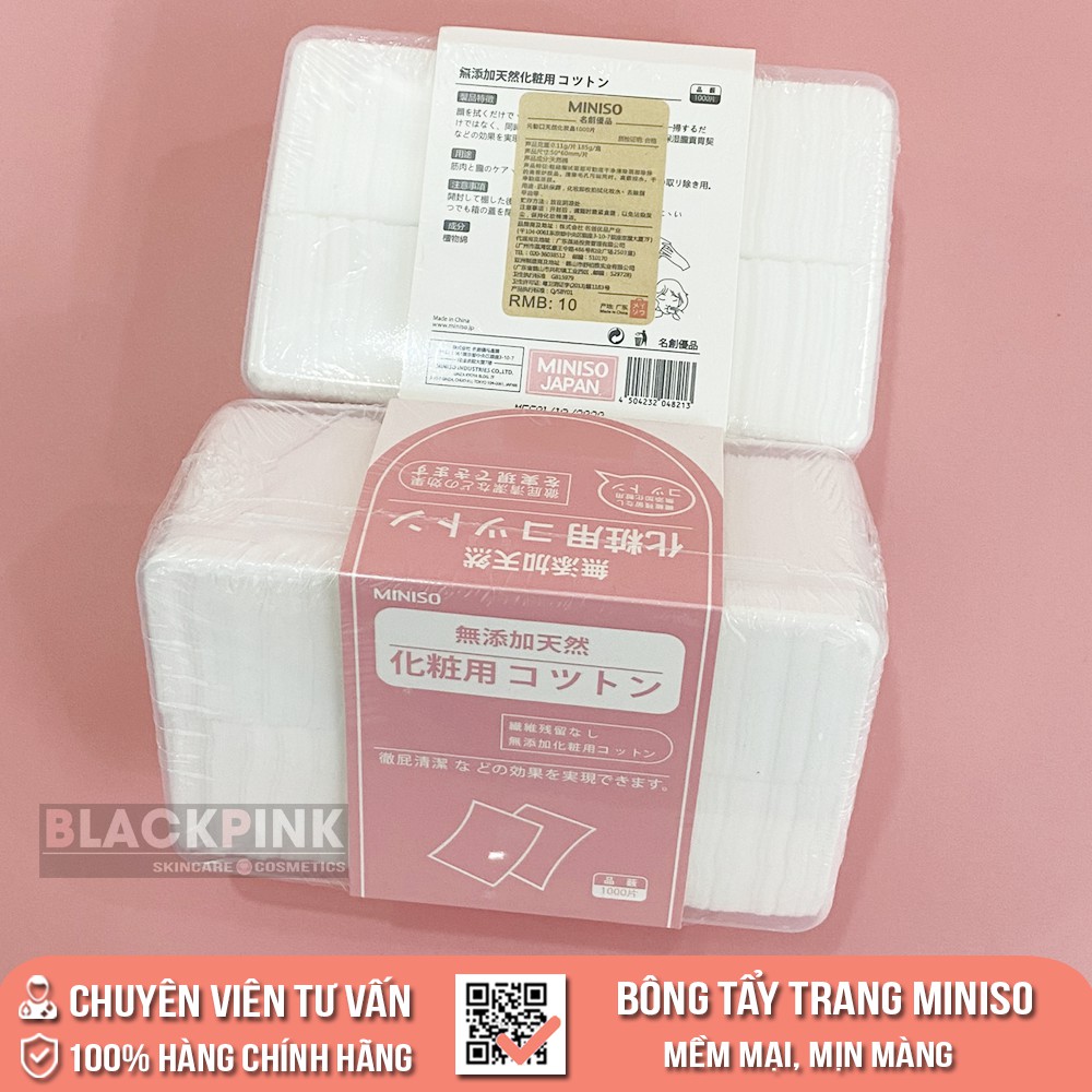 Hộp Bông Tẩy Trang Miniso 1000 Miếng, 100% cotton nhập khẩu từ Nhật Bản đặc tính mềm mại, đặc biệt không gây kích ứng da | BigBuy360 - bigbuy360.vn