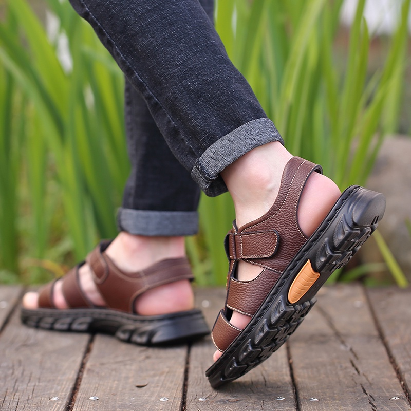 Giày Sandal Da Bò Mềm Chống Trượt Size 36-46 Cho Nam Đi Biển