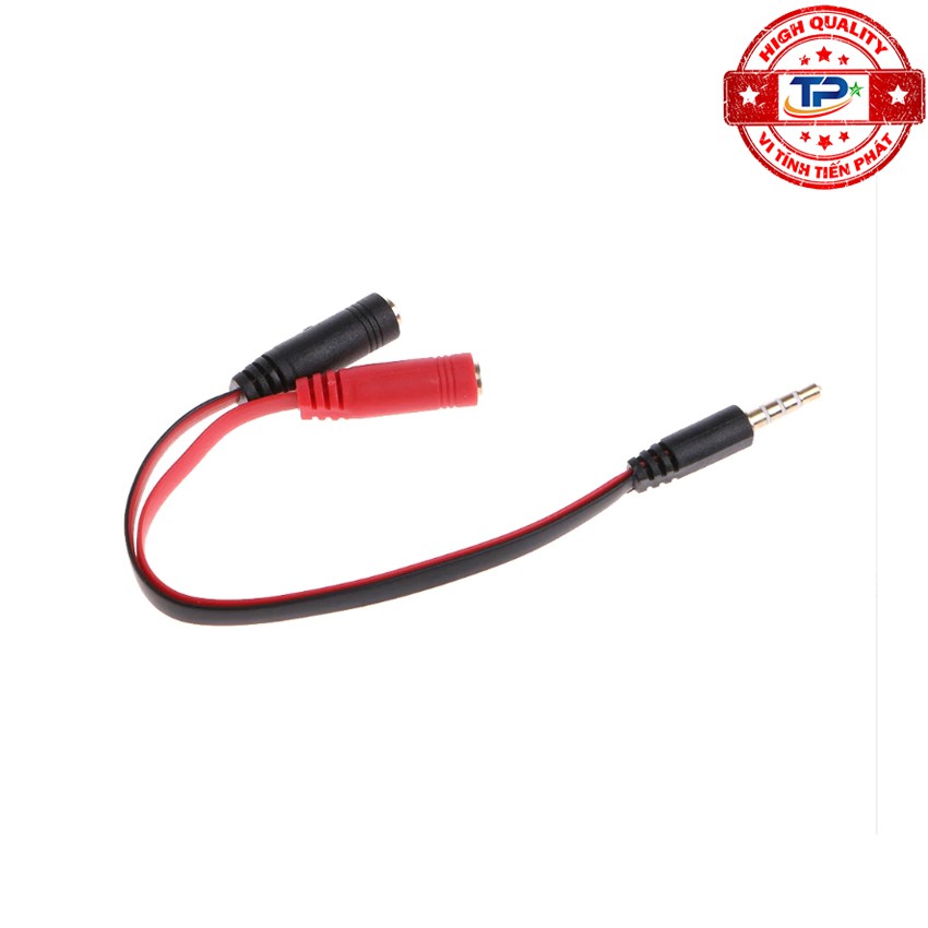 Cáp chia cổng âm thanh 3.5mm 1 ra 2 cổng Mic và Phone - Jack 1 to 2 (đen phối đỏ) cho điện thoại, Laptop...