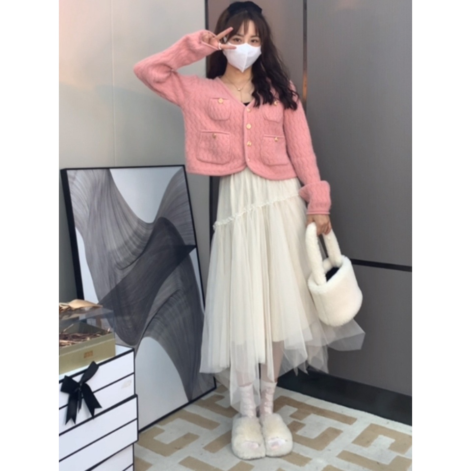 Áo cardigan Forgirl cổ V len gân sóng phối cúc có túi - Miss Girl