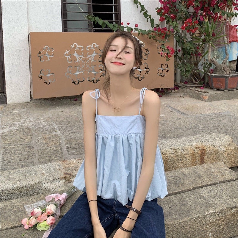 Áo hai dây nữ buộc dây nơ voan bí tiểu thư nhí nhảnh, áo hai dây- Mã: 405 TV - Fashion