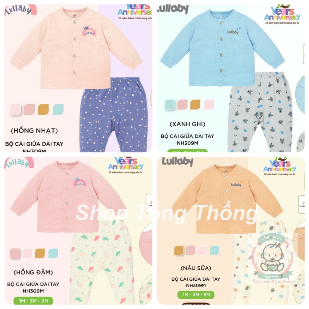 Bộ dài tay cài giữa petit Lullaby in họa tiết nhí cao cấp mềm mịn thoáng mát cho bé trai bé gái sơ sinh NH103B NH309M