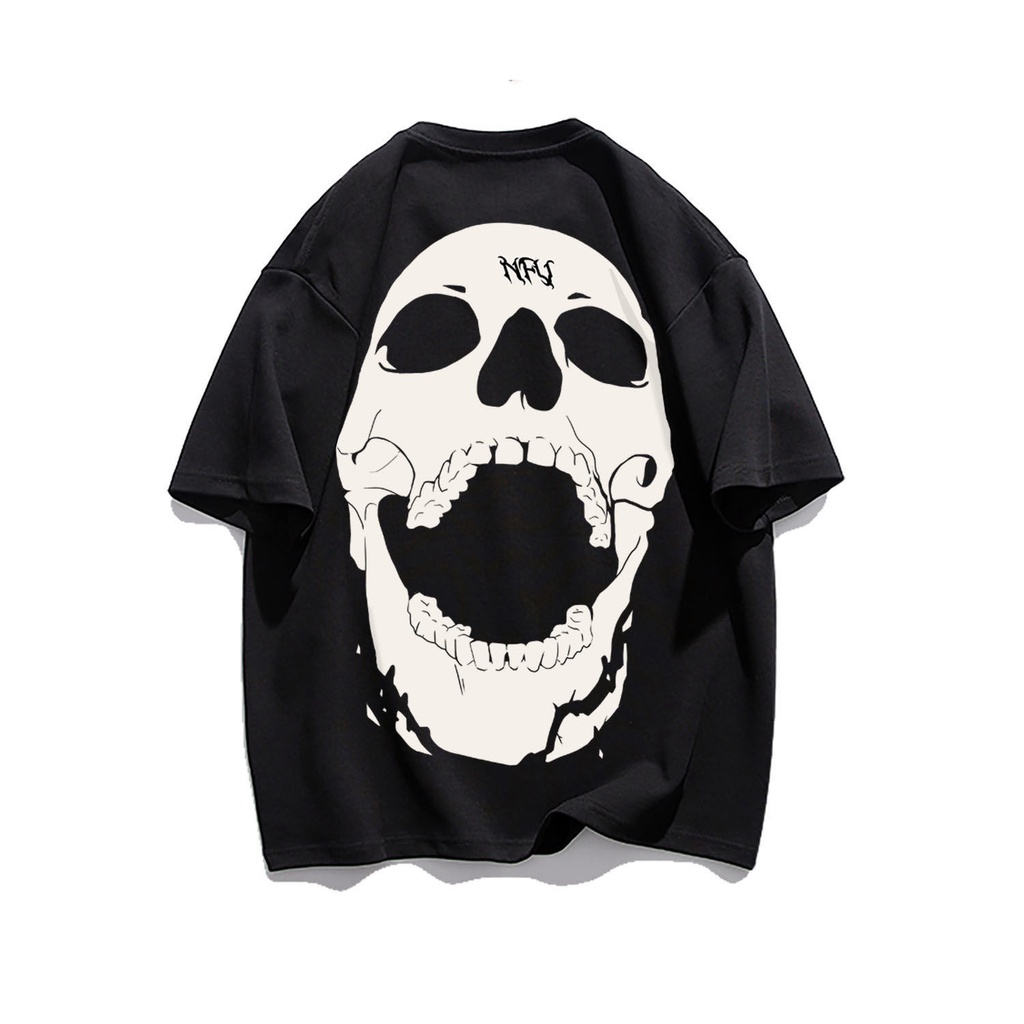 Áo Thun Cotton Tay Ngắn In Hình Đầu Lâu Màu Tối Phong Cách Hip Hop Thời Trang Mùa Hè Mới Cho Nam Và Nữ