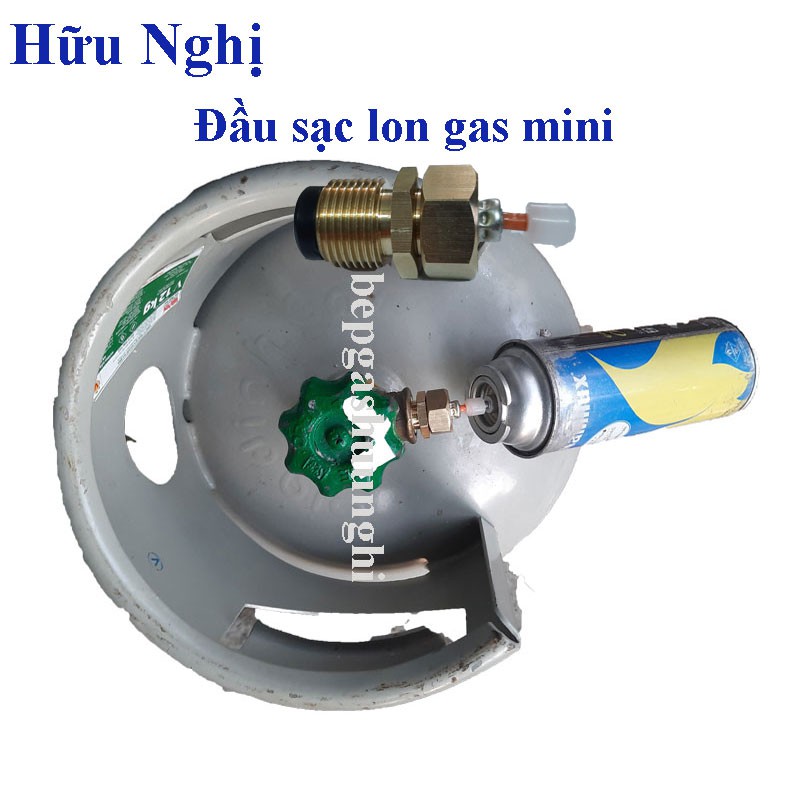 Đầu sạc gas từ bình gas lớn 12kg sang bình gas lom mini, Tặng 15 nút nhựa