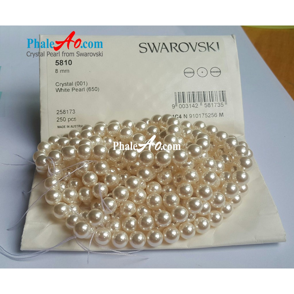 10 hạt 4ly Ngọc trai pha lê Swarovski crystal-pearl-5810-650 tròn trắng white, có lỗ xỏ