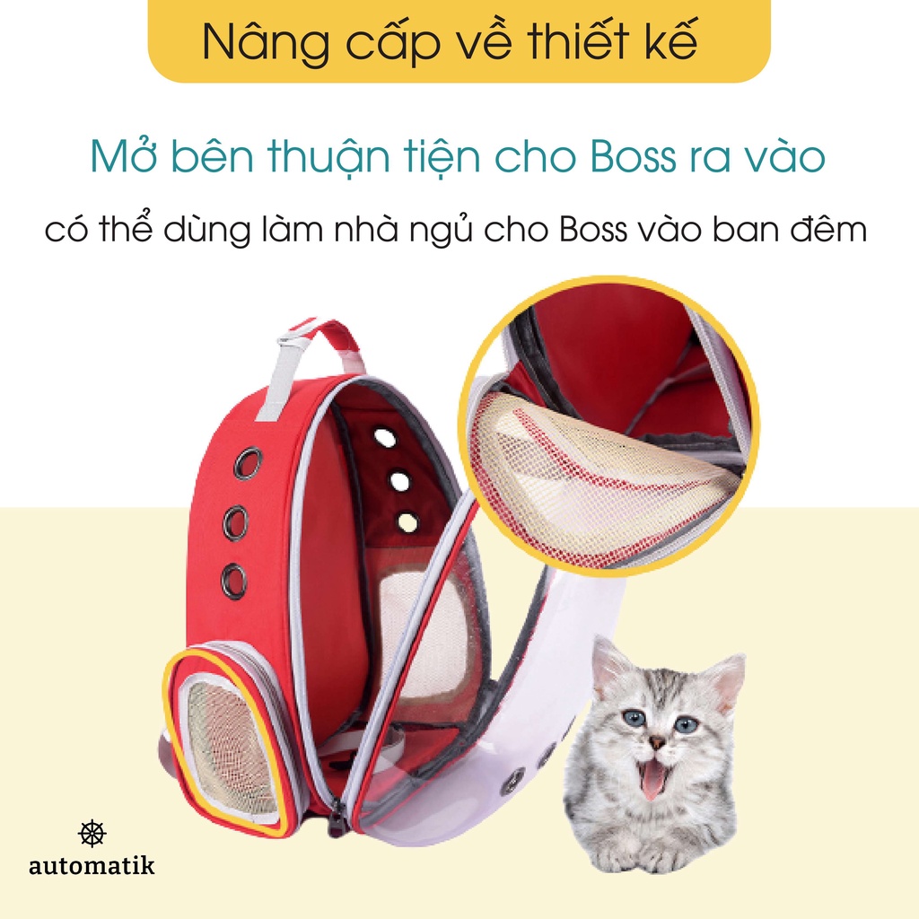 Balo Mèo Phi Hành Gia Trong Suốt, Túi Vận Chuyển Chó Mèo Thú Cưng + Tặng Lã Lót Cho Pet - Automatik