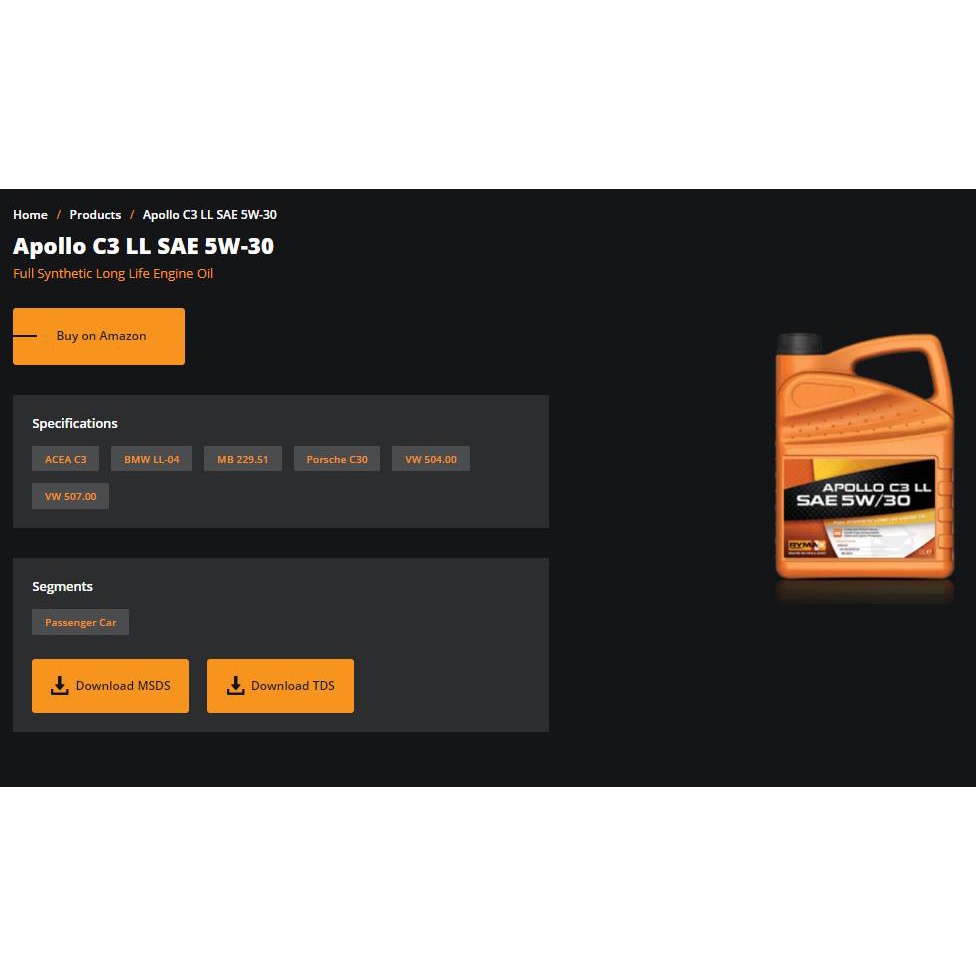 DẦU NHỚT XE HƠI RYMAX APOLLO C3 LL 5W30